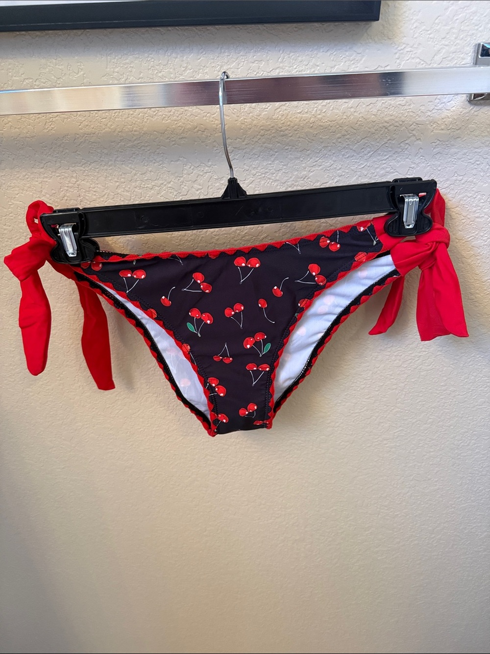 Women’s Red Cherry Print Swim Bottoms with Side Ties